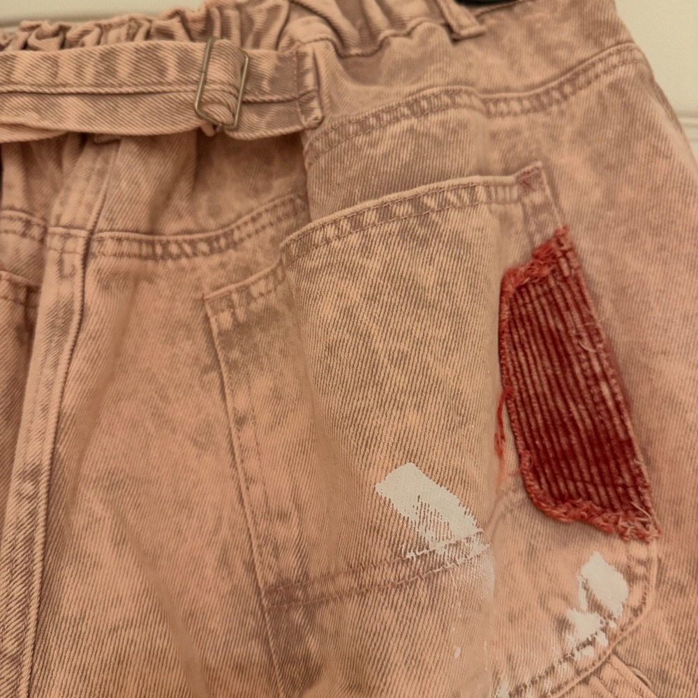 186. POL Oversize Size 10-12 Pink Acid Wash Jeans Distressed Paint Wide Leg M - Picture 8 of 11